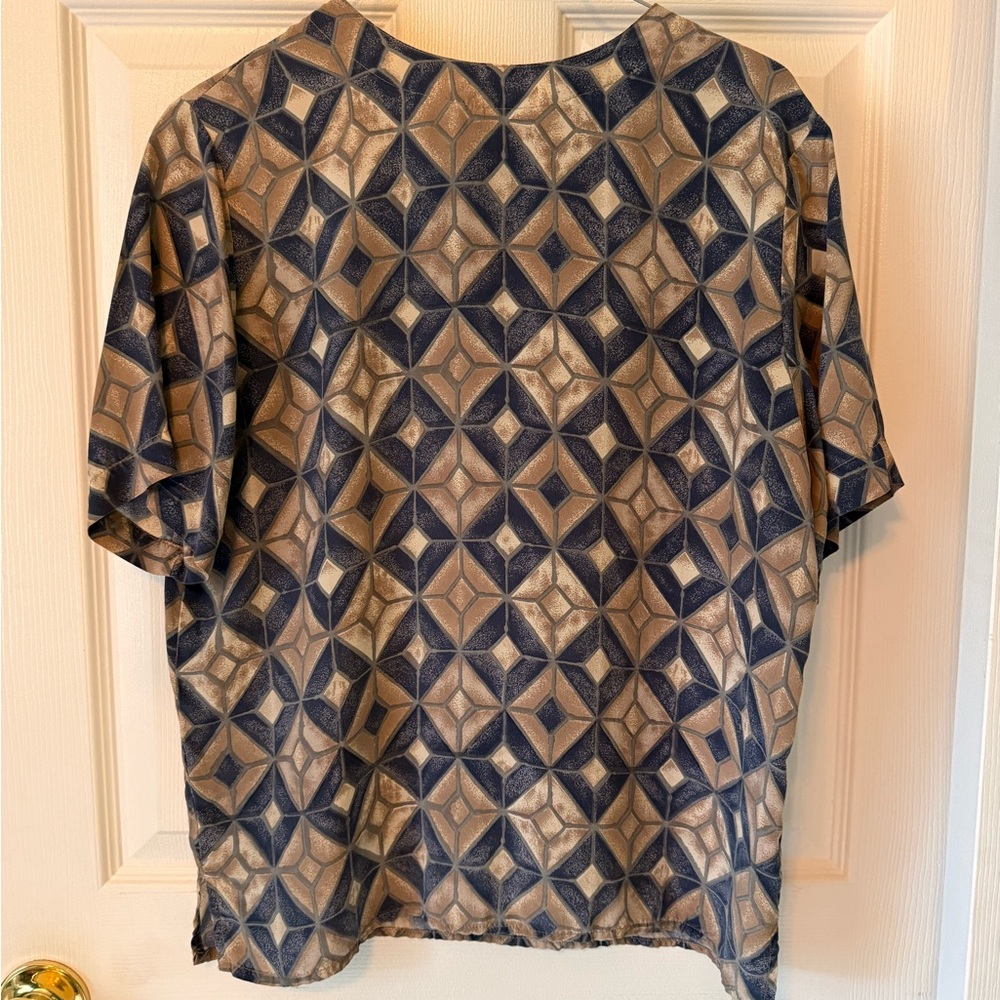 STUNT Vintage 100% Silk Short Sleeve Blouse Small